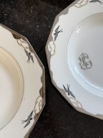 Antīki Limoges porcelāna šķīvji ar sudraba bezdelīgām (4 gab.) — Francija (Antique Limoges porcelain plates in Art Deco style) (6874) - Image 8