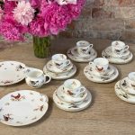 Ekskluzīva antīka Royal Doulton kaula porcelāna tējas servīze "Savvaļas putni" — ap 1920.–1930. gadiem, 6 personām (5766)