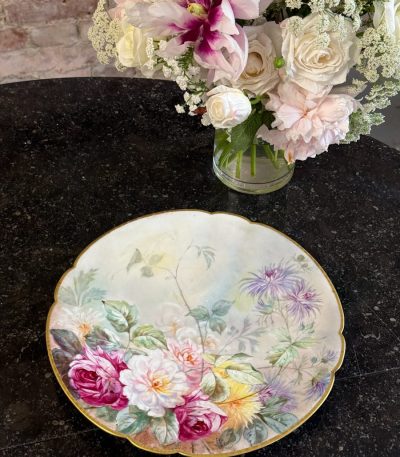Limoges porcelænsfad med blomstermotiv, lille hårrevne (6908)