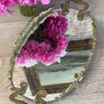 spoguļa paplāte, liela izmēra "vanity mirror tray / plateau de toilette" , spogulis ir novecojis ar pleķiem (5790)