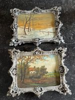 2gab maza izmēra glezniņas, gleznotas uz koka, sudraba krāsas rāmī (7184) - Image 2