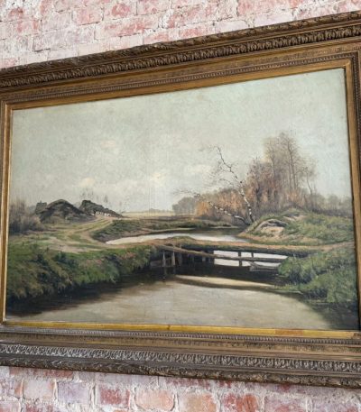 Magnificent 19th-century dutch landscape painting in a heavy
