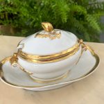 antique porcelain sauce boat with lid and undertray