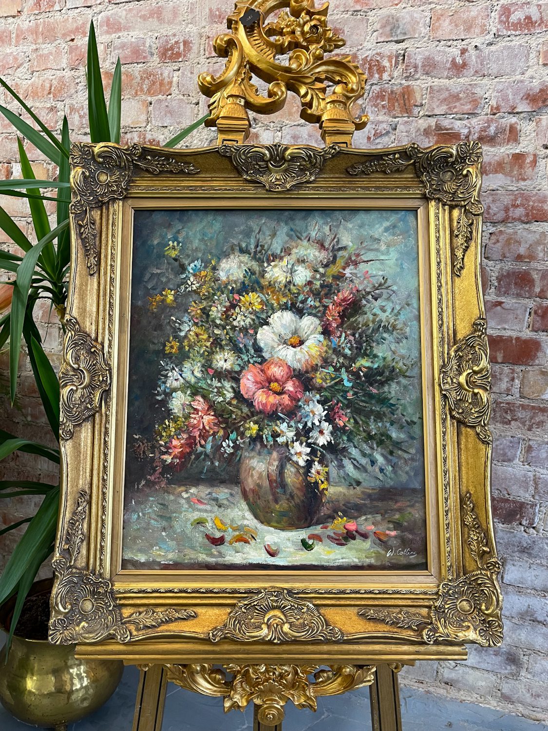 Spectacular 19th or early 20th-century antique floral still life by W. Collins