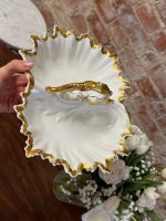 divdaļīgs porcelāna trauks, balts ar zelta detalizāciju (6243) - Image 2