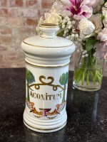 Vieux Paris porcelain apothecary jar Aconitum with palm tree motif