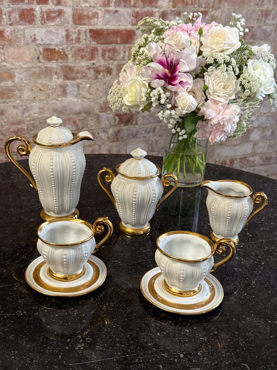 IMG_6265 Gilt porcelain coffee service Les Perles by Manufacture de Couleuvre