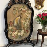Antique framed feather art tapestry work with bird of paradise