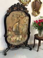 Antique framed feather art tapestry work with bird of paradise