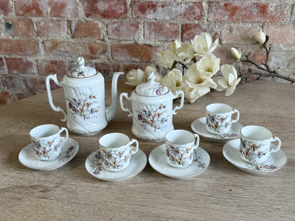 IMG_6340 antique porcelain tea and coffee set with wildflower pattern for five persons