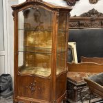 antique french neo rococo style walnut display cabinet vitrine golden velour interior beveled glass