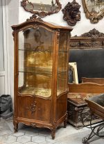 antique french neo rococo style walnut display cabinet vitrine golden velour interior beveled glass