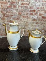 6 priekšmetu porcelāna komplekts ar zelta krāsas detalizāciju, 2 kafijas/tējas kannas, 2gab piena krūzes, mērces trauks un neliels trauciņš (7218) - Image 4