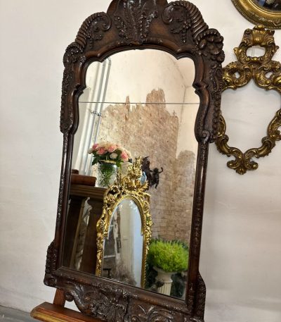 large antique carved oak wall mirror in baroque style