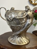 Antīks Jūgendstila šampanieša trauks ar sieviešu figūrām un nimfām (antique art nouveau pewter champagne cooler vase) (5288) - Image 4
