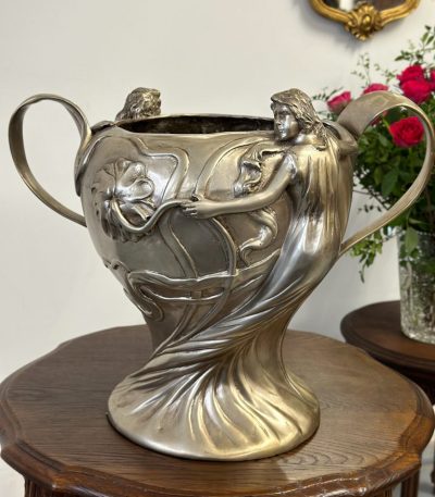 Antik Art Nouveau champagnekøler med kvindefigurer og nymfer