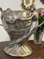 Antīks Jūgendstila šampanieša trauks ar sieviešu figūrām un nimfām (antique art nouveau pewter champagne cooler vase) (5288) - Image 7