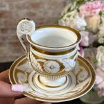 antique vieux paris porcelain cup and saucer white with gold floral decor