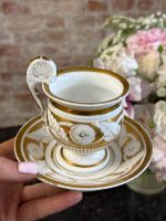 antique vieux paris porcelain cup and saucer white with gold floral decor