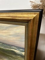Dinamiska un Monumentāla 1923. Gada Jūras Ainavas Glezna Zelta Rāmī (antique framed maritime sea waves oil painting) — Marīnas un reālisma žanrā, (4881) - Image 10