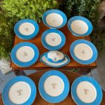 antique french porcelain dessert service blue border gold monogram v etienne paris