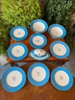 antique french porcelain dessert service blue border gold monogram v etienne paris