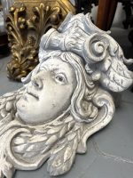Maskaron med kvinnligt ansikte – Beaux-Arts / Nybarock, Frankrike, ca 1880–1910. Betonghuvud, väggfast figur, mycket tung, medelstor (4389) - Bild 6