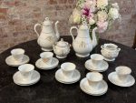 Porcelain tea and coffee set for 7 persons white with gold accents historicist style