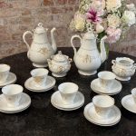 Porcelain tea and coffee set for 7 persons white with gold accents historicist style