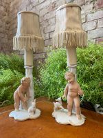 Porcelænsbordlamper med figurer af engel og får, Bavaria (2797)