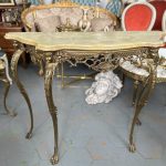 Antique bronze console table Louis XV Rococo style with onyx top