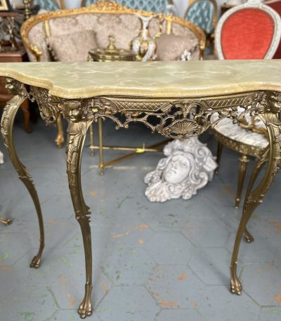 Antique bronze console table Louis XV Rococo style with onyx top