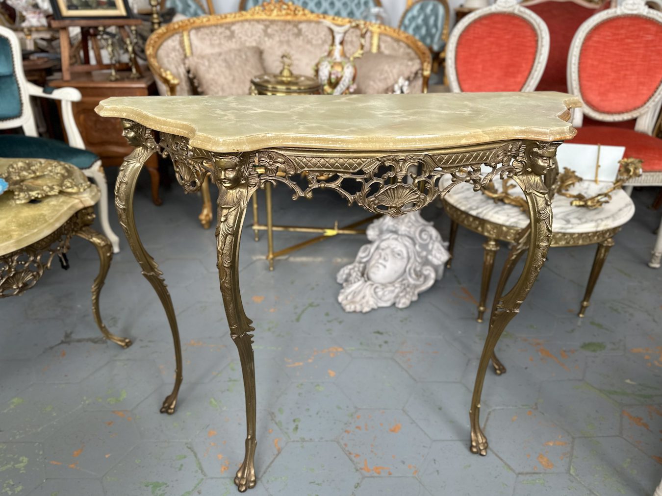 IMG_6694 Antique bronze console table Louis XV Rococo style with onyx top