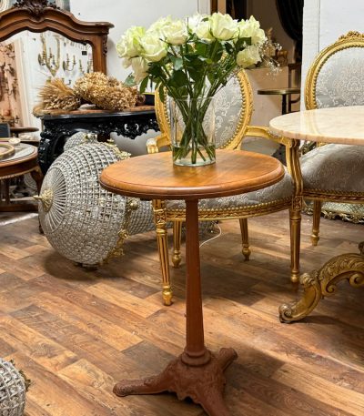 antique french bistro table cast iron base wood top