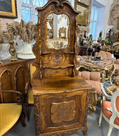 Rokoko Revival kommode med udskåret spejl – Louis XV stil, Frankrig, ca.
