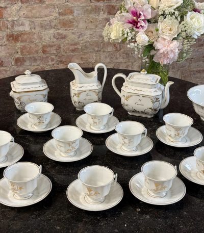 antique belgian porcelain tea set de fuisseaux baudour white gold