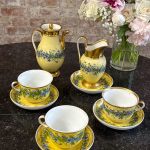 antique yellow vieux paris porcelain tea set with blue cornflowers
