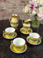 antique yellow vieux paris porcelain tea set with blue cornflowers