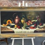 Majestātiska un Ļoti Liela Klusās Dabas Oriģinālglezna Greznā Zelta Rāmī (large framed still life oil painting) — Klusās dabas žanrā, (5774)