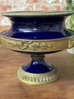 Antīks kobalta zilā porcelāna trauks ar bronzu — Luija XVI stilā (antique cobalt blue centerpiece bowl), ID 6266 - Image 6