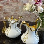 antique vieux paris porcelain set white and gold coffee pot and creamer