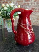 Cruche à eau Art Nouveau Sarreguemines "Iris" fond rouge cerise, luxe — env. 1900, lourd (6474) – Image 7