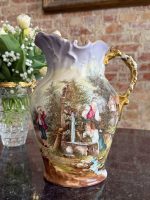 antique limoges wg and co porcelain pastoral jug pitcher pastel gold handle