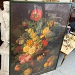 liela izmēra prints ar ziediem, ierāmēts zaļā rāmī ar stikla, vidēji smags (6842)