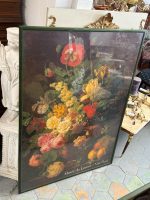 liela izmēra prints ar ziediem, ierāmēts zaļā rāmī ar stikla, vidēji smags (6842)