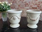 Anduze Urn in Cream White Glaze with Brown Ornament — Traditional South of France Ceramics, Terre Figuière Anduze Manufa - Image 2