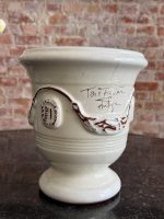 Anduze Urn in Cream White Glaze with Brown Ornament — Traditional South of France Ceramics, Terre Figuière Anduze Manufa - Image 5