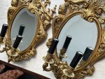Zeltītas spoguļbra lampas Luija XV stilā Spoguļiem ir Skaista Slīpēta Fasete, Smagi Pēc Svara, 2gab (Rococo Mirrored Wall Sconces) (4917) - Image 9