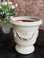 Anduze Urn in Cream White Glaze with Brown Ornament — Traditional South of France Ceramics, Terre Figuière Anduze Manufa - Image 4