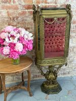 Rare Napoleon III bronze ormolu display cabinet with sphinx mounts and green marble pedestal